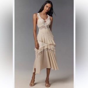 Anthropologie Sleeveless Keyhole Tiered Lace Midi Dress Size 4